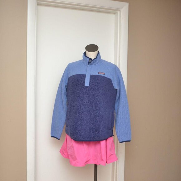 Vineyard Vines Women Blue Navy Color Block 1/4 Snap Fleece Pullover Pre Owned M - Picture 3 of 7